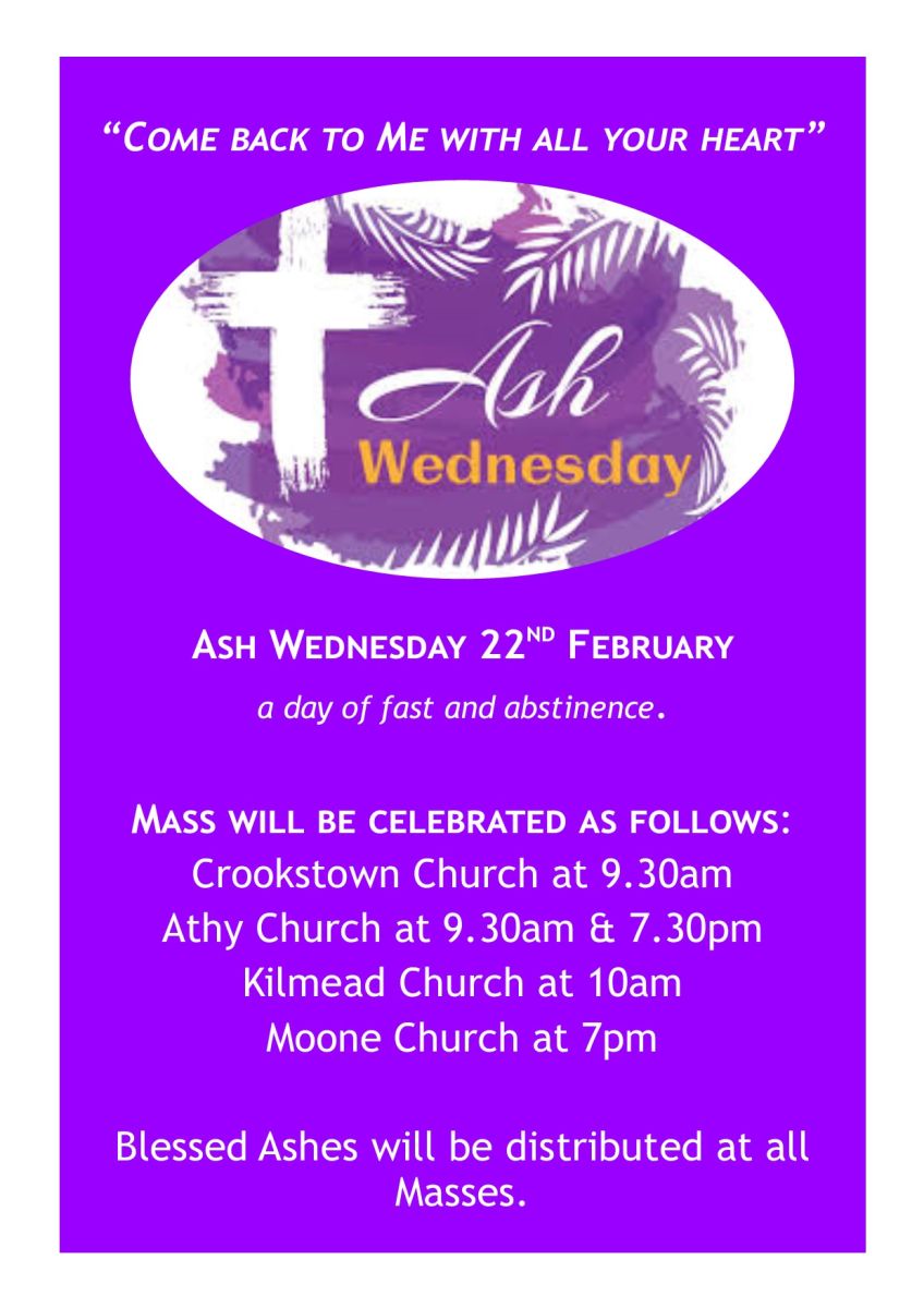 Ash Wednesday Mass Times Parishes Of Narraghmore And Moone   Ash Wednesday Flyer 